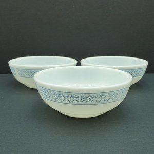 Corning Decor Blue Lancaster Soup Cereal Dessert Bowl White Milk Glass Blue Trim